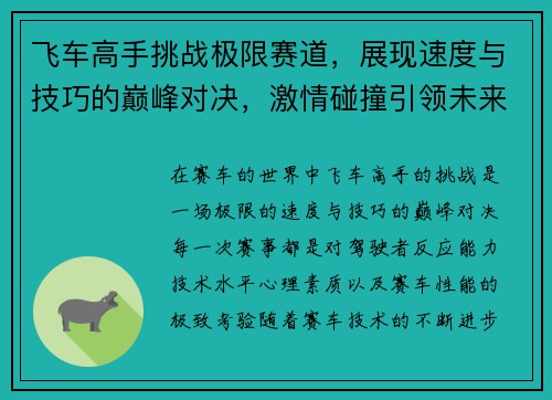 飞车高手挑战极限赛道，展现速度与技巧的巅峰对决，激情碰撞引领未来赛车新潮流
